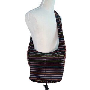 Mayan Connection Handmade Black Multicolor Stripes Embroidered Sling Bag Size L